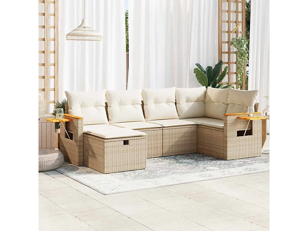Salon de jardin avec coussins 6 pcs beige résine tressée