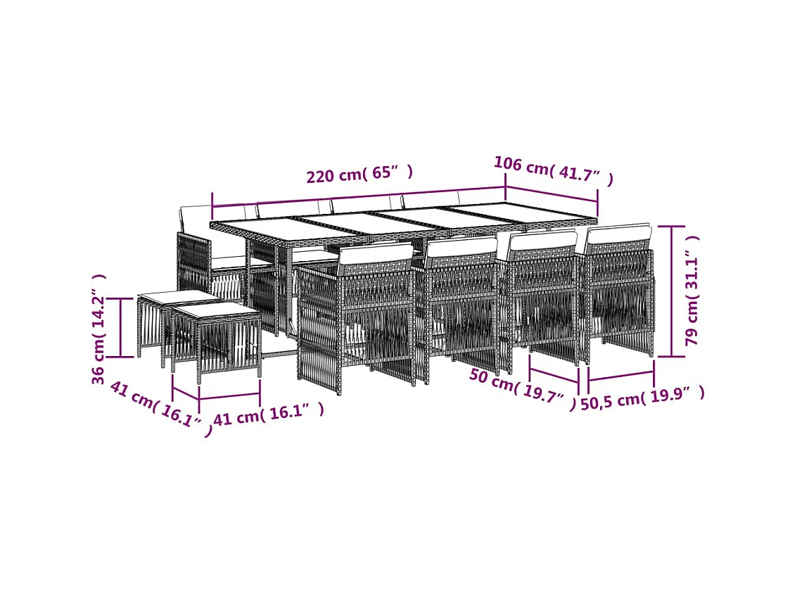 Ensemble à manger de jardin coussins 13 pcs mélange beige rotin