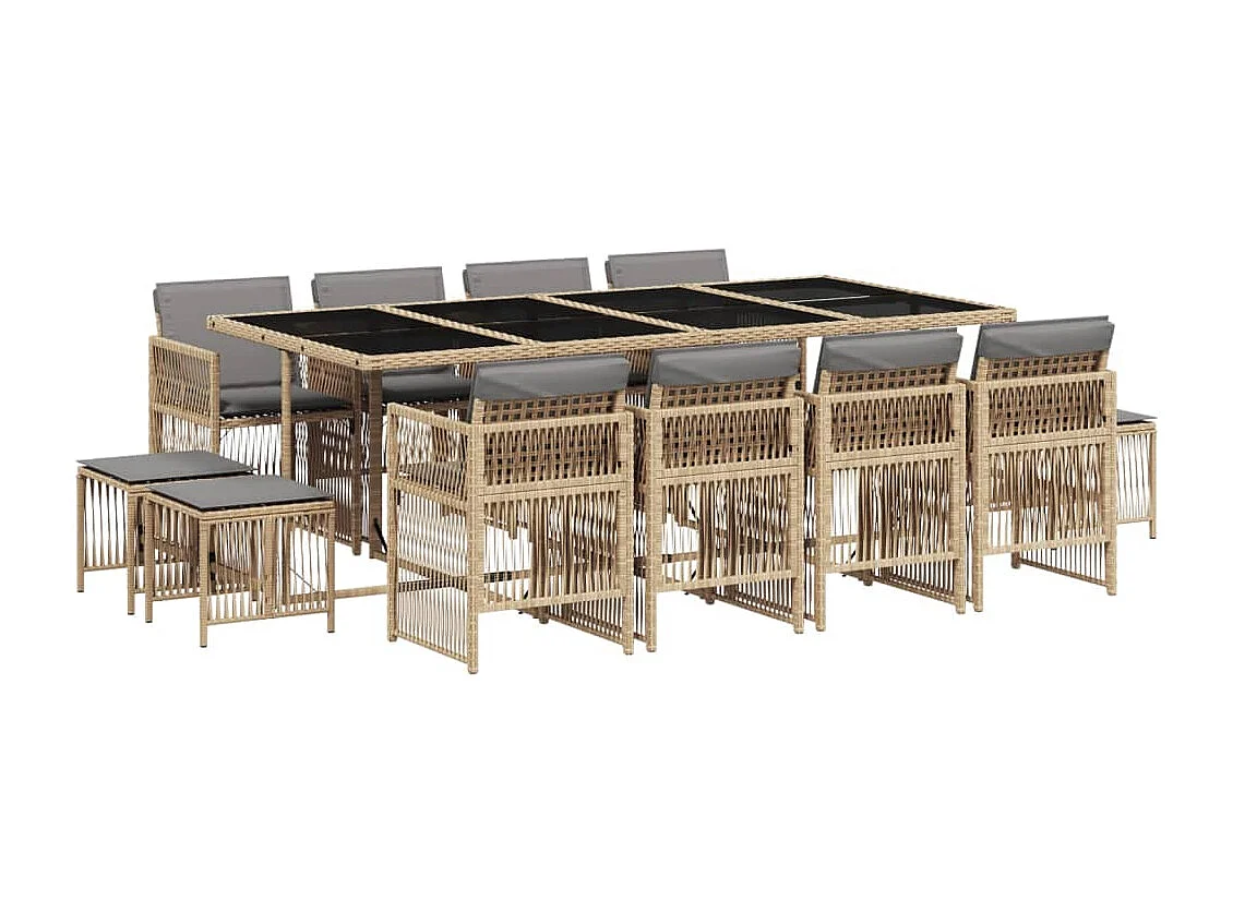 Set Pranzo da Giardino 13 pz con Cuscini Beige Misto Polyrattan