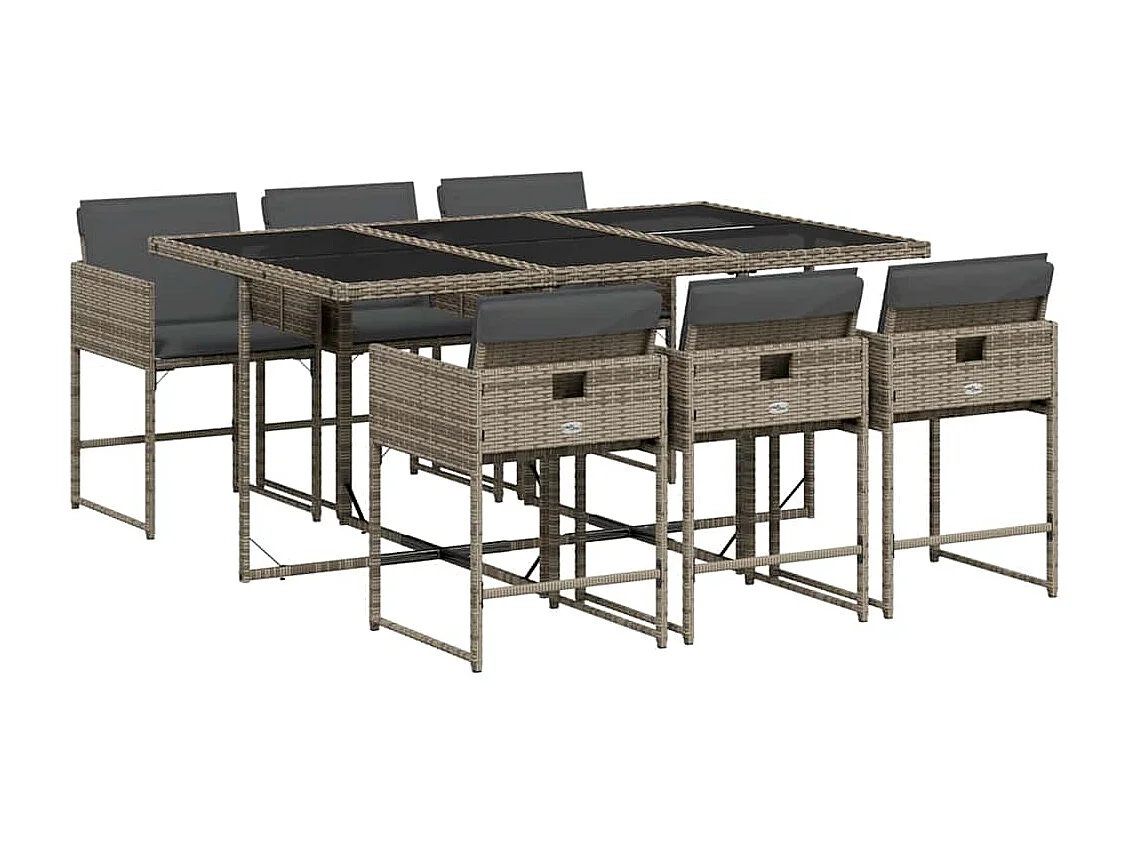 Ensemble à manger de jardin et coussins 7 pcs gris rotin