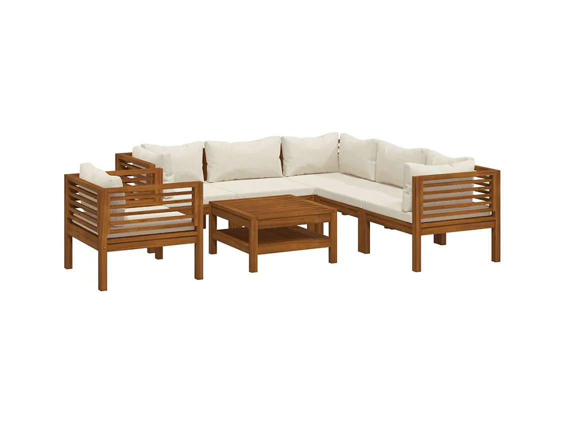 Salon de jardin 7 pcs avec coussin crème Bois d'acacia solide