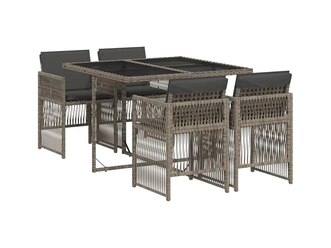 Set da Pranzo da Giardino 5 pz con Cuscini in Polyrattan Grigio