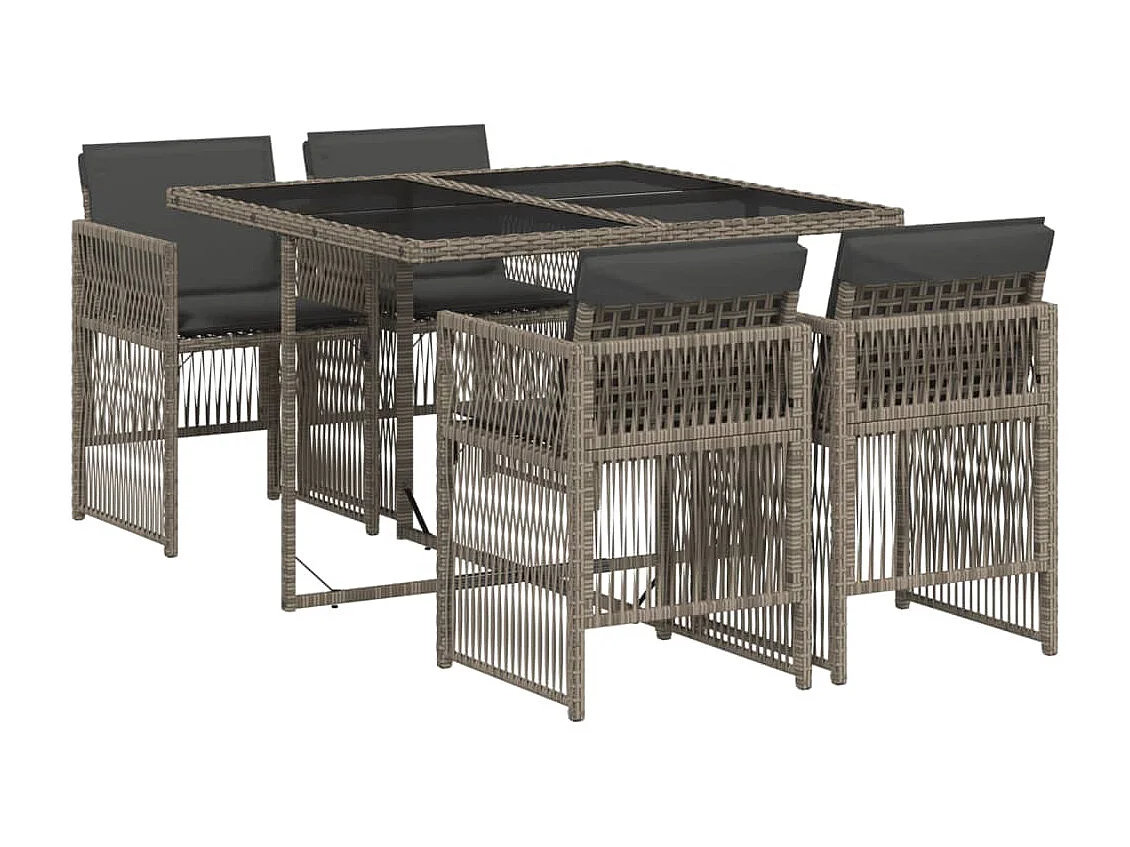 Ensemble à manger de jardin 5 pcs coussins gris résine tressée