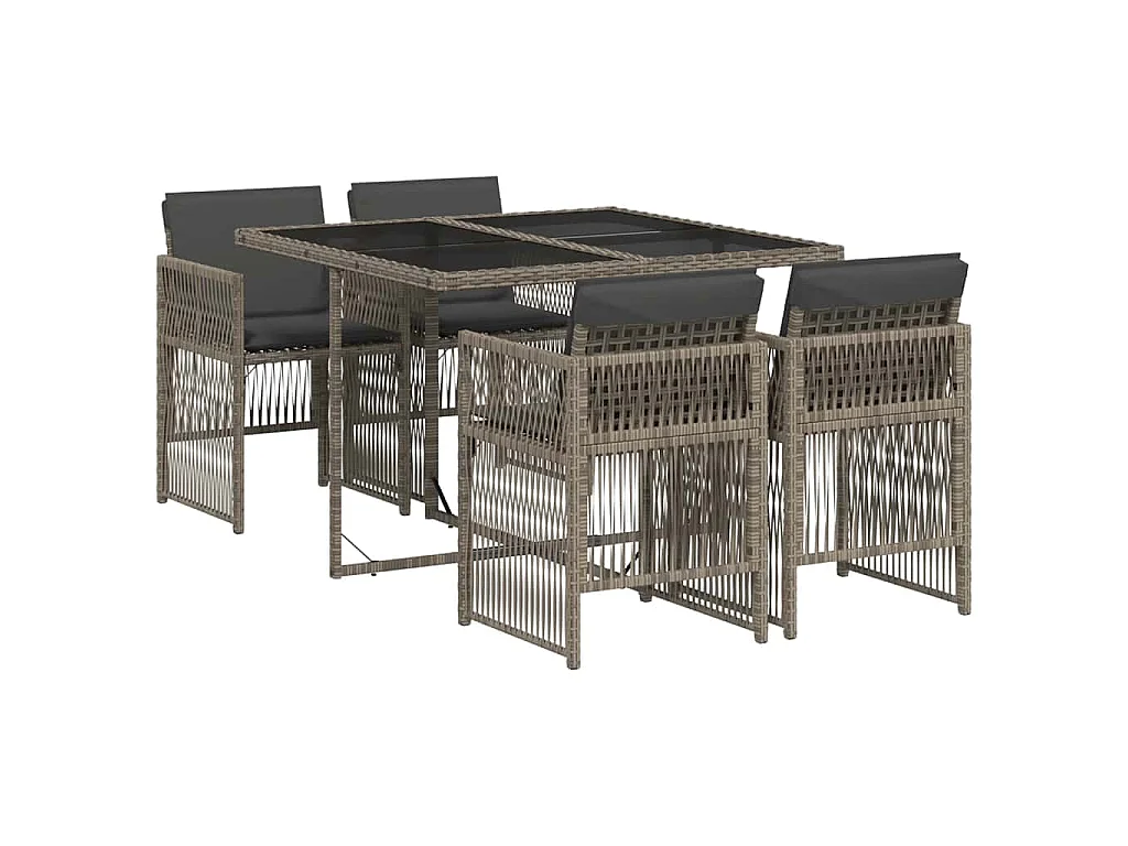 Set da Pranzo da Giardino 5 pz con Cuscini in Polyrattan Grigio