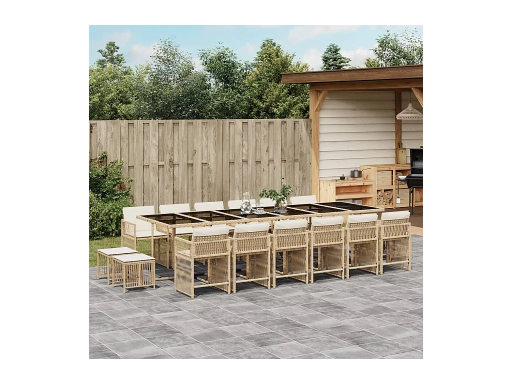 17-tlg. Garten-Essgruppe mit Kissen Beige Poly Rattan