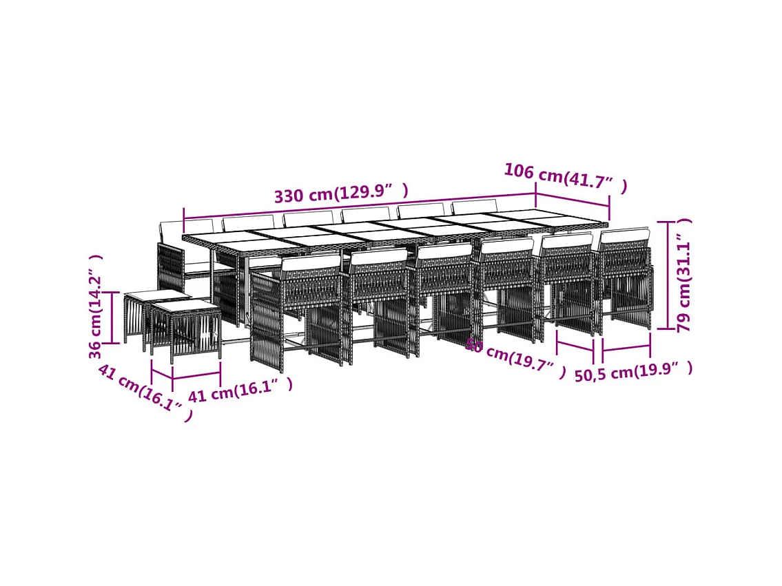 17-tlg. Garten-Essgruppe mit Kissen Beige Poly Rattan