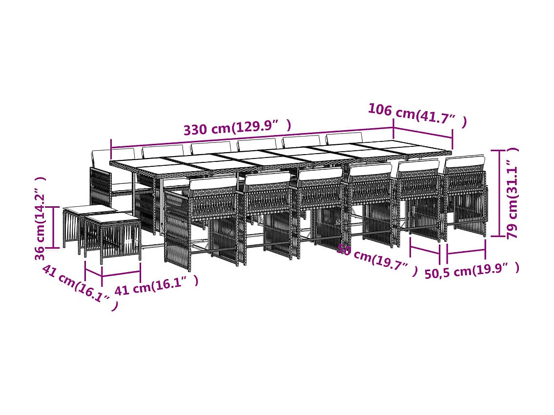 Ensemble à manger de jardin et coussins 17 pcs beige