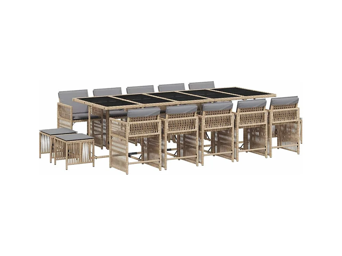 Ensemble à manger de jardin et coussins 15 pcs mélange beige