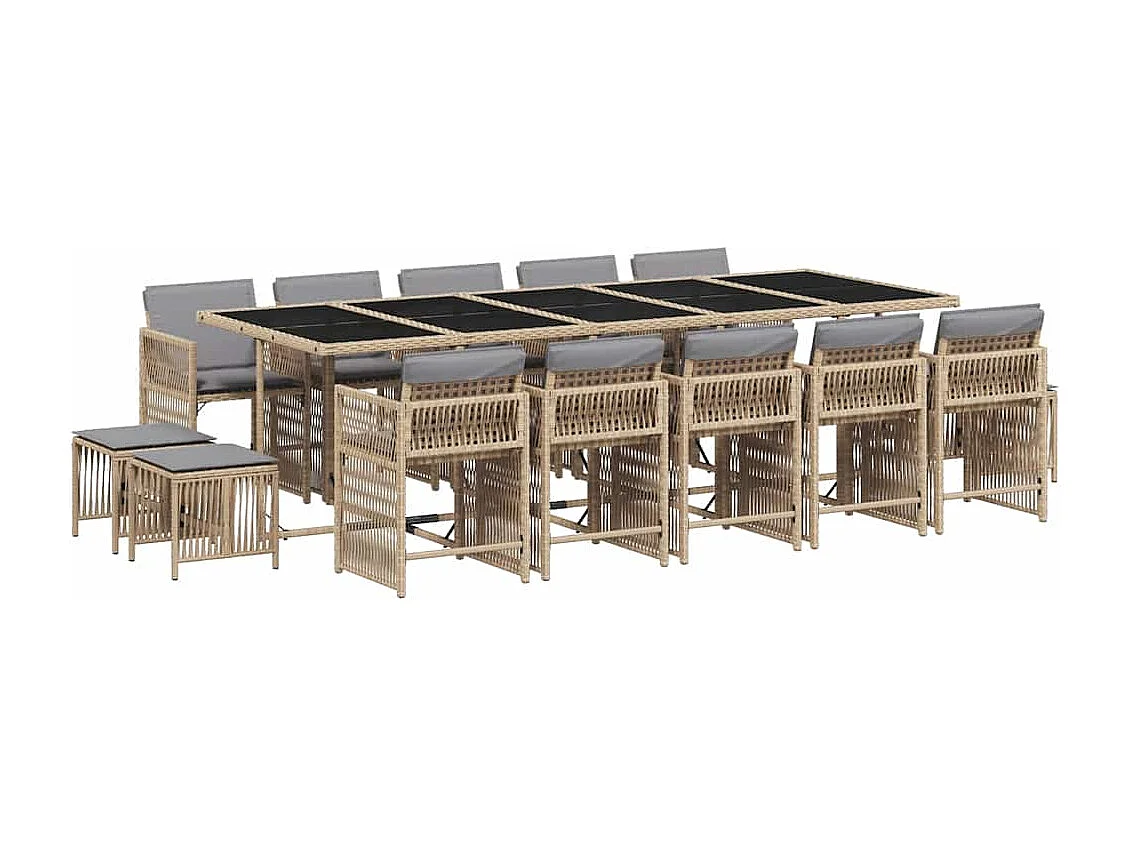 Ensemble à manger de jardin et coussins 15 pcs mélange beige