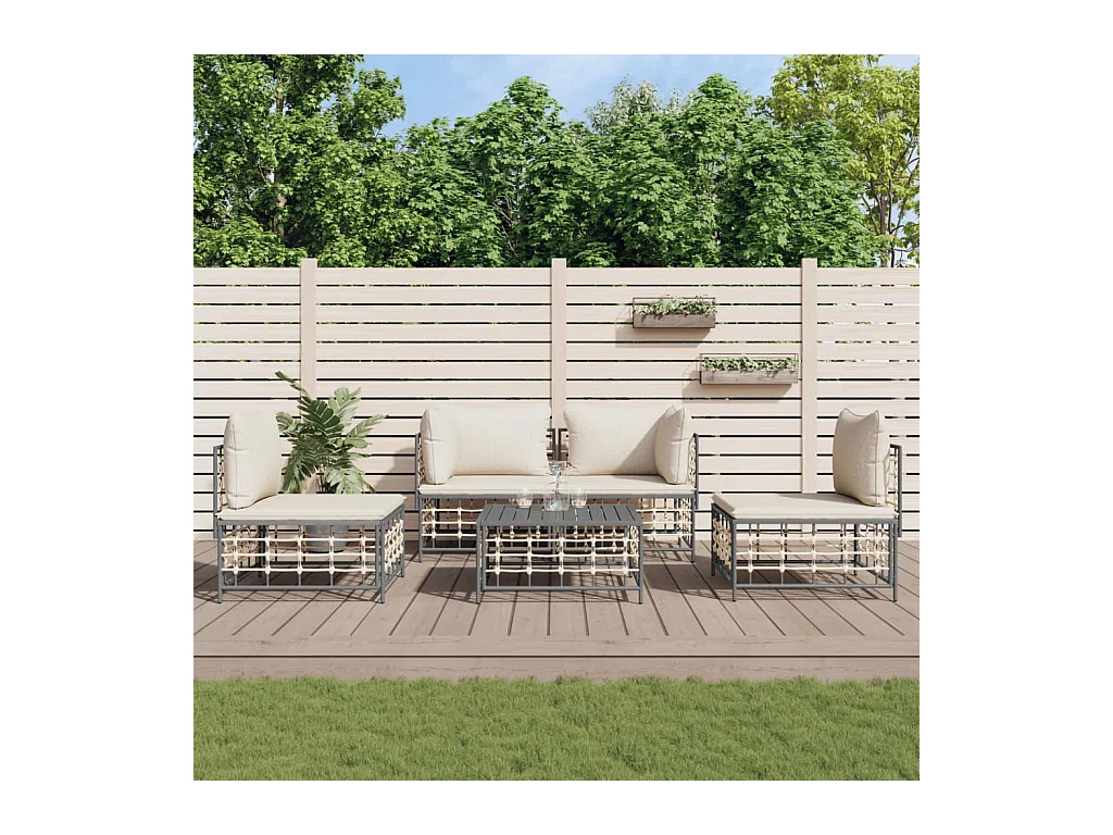 Salon de jardin 5 pcs avec coussins anthracite résine tressée