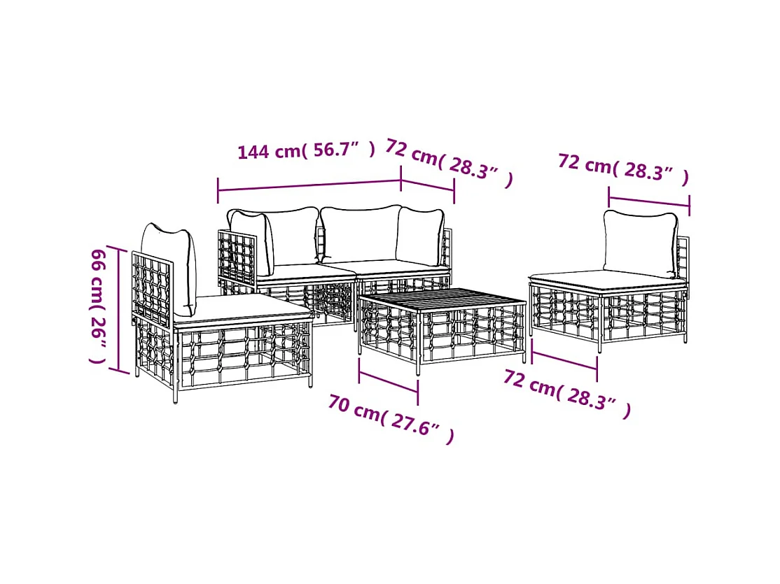 Salon de jardin 5 pcs avec coussins anthracite résine tressée
