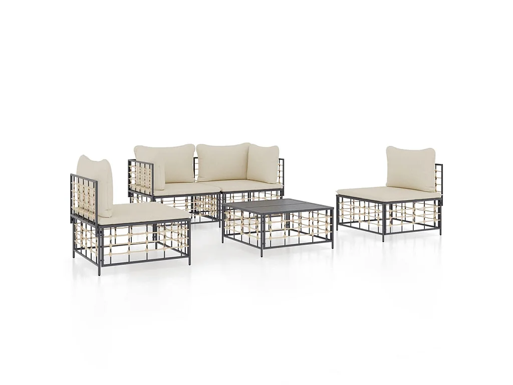 Set Divani da Giardino 5 pz con Cuscini Antracite in Polyrattan