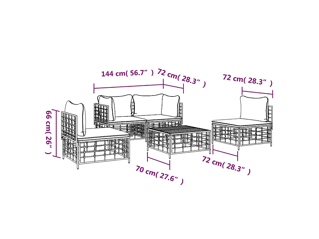 Set Divani da Giardino 5 pz con Cuscini Antracite in Polyrattan