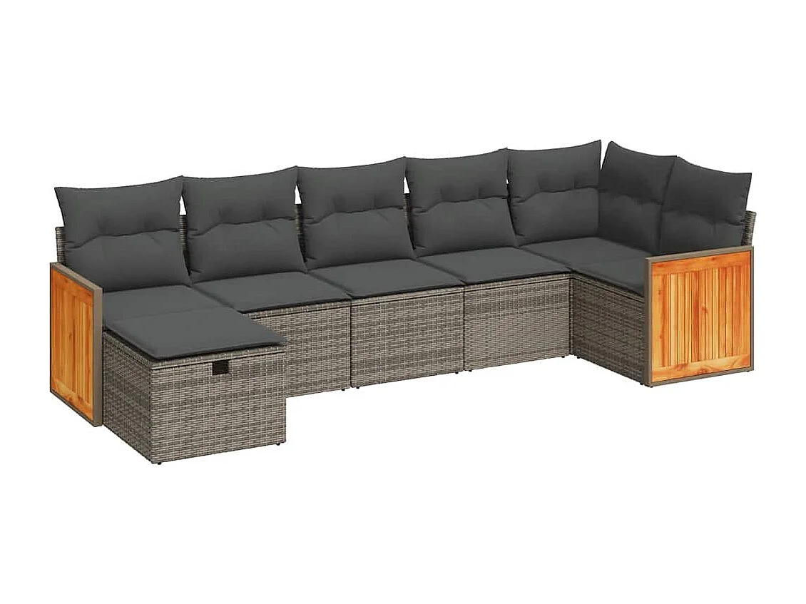 Salon de jardin avec coussins 7 pcs gris résine tressée