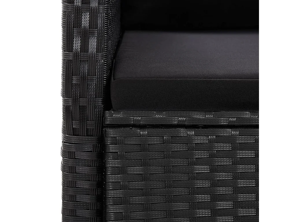 Set da Pranzo da Giardino 7 pz Nero con Cuscini in Polyrattan