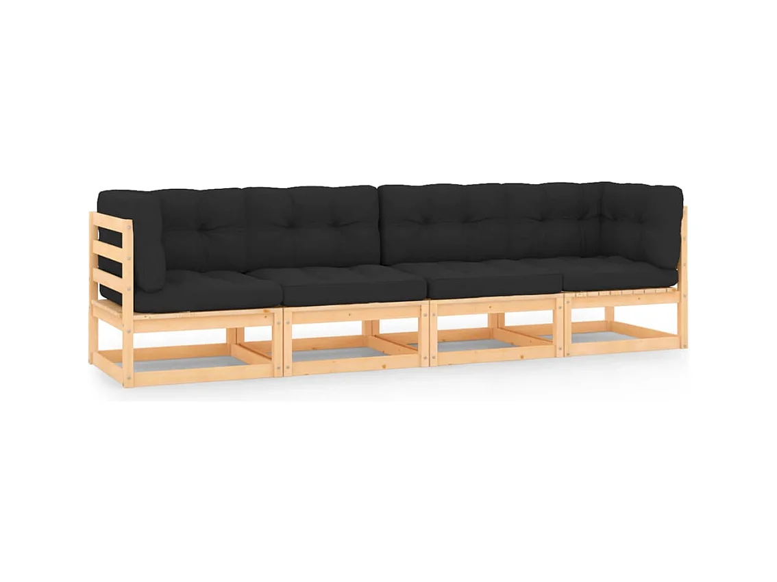 Set Divani da Giardino 4 pz con Cuscini Legno Massello di Pino