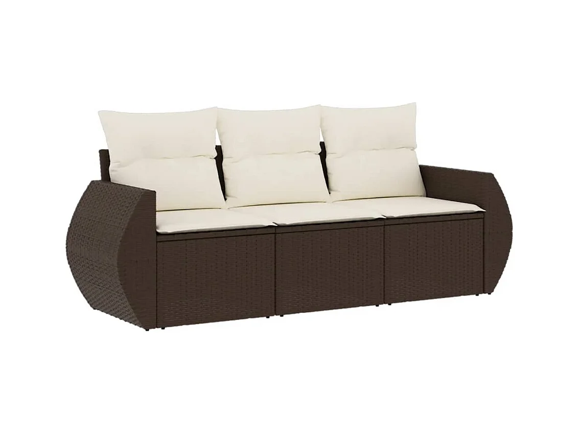 3-delige Loungeset met kussens poly rattan bruin