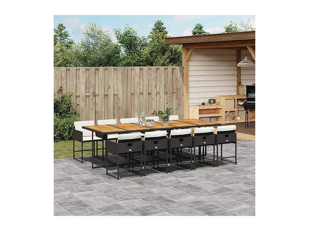 11-tlg. Garten-Essgruppe mit Kissen Schwarz Poly Rattan