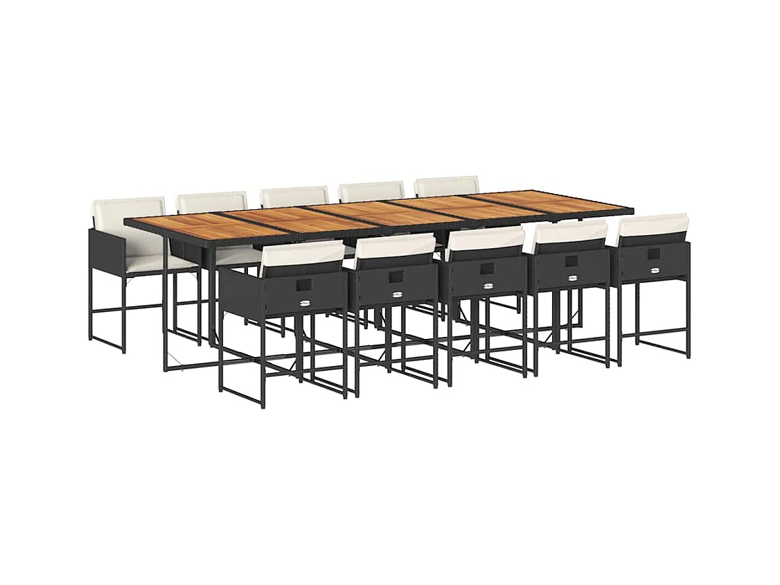 11-tlg. Garten-Essgruppe mit Kissen Schwarz Poly Rattan