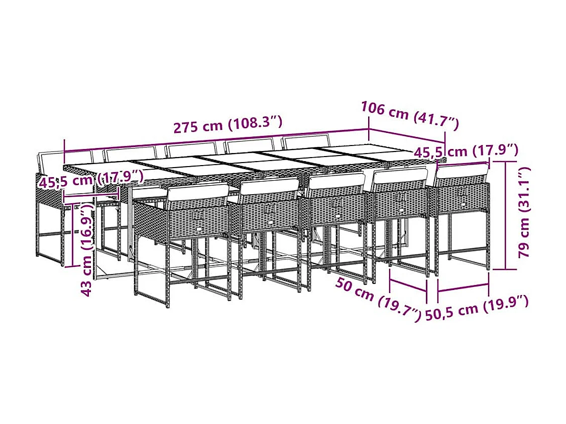 Ensemble à manger de jardin 11 pcs coussins noir résine tressée