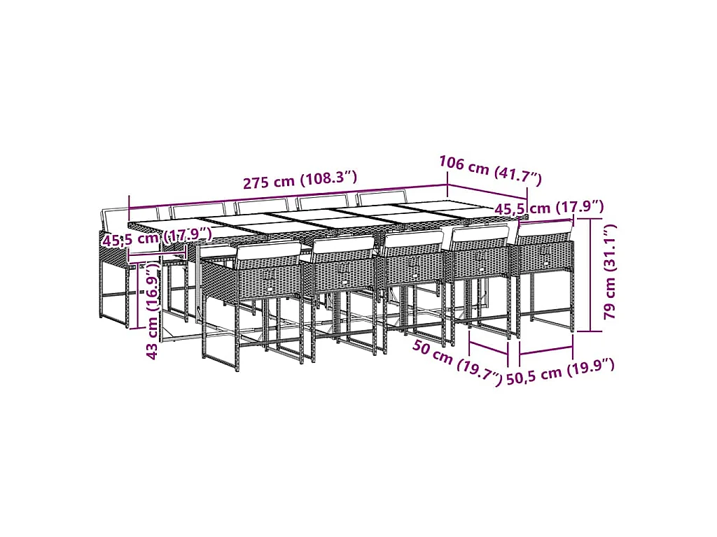 11-delige Tuinset met kussens poly rattan zwart