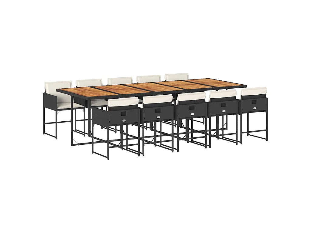 11-delige Tuinset met kussens poly rattan zwart