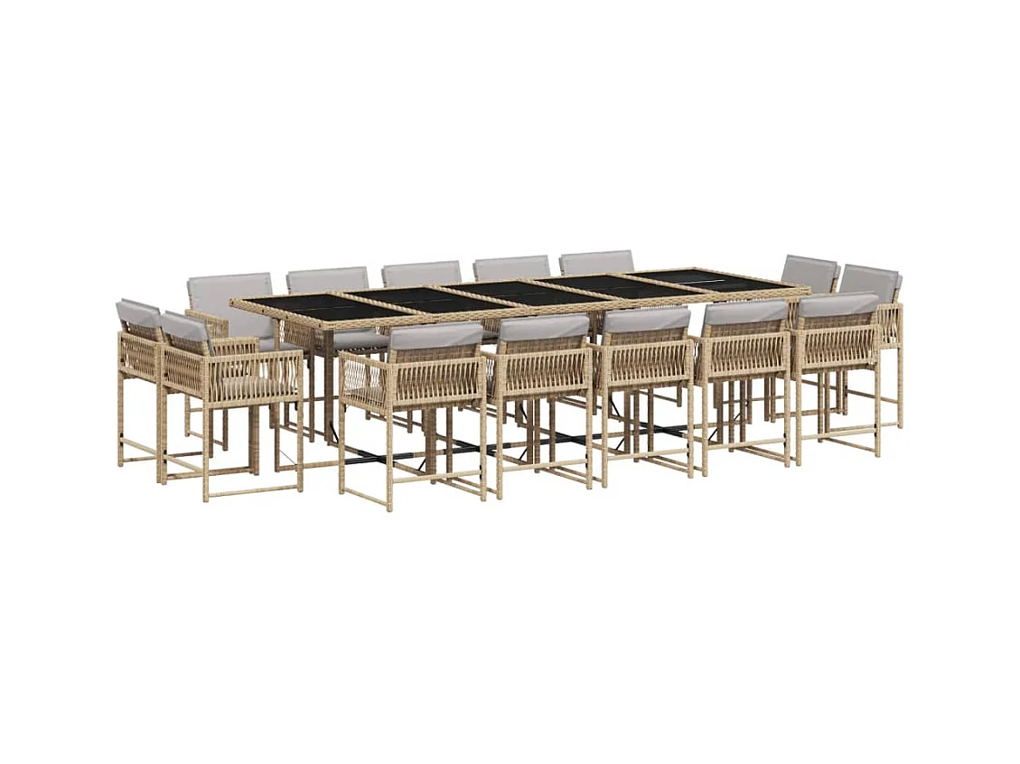Ensemble à manger de jardin et coussins 15 pcs mélange beige