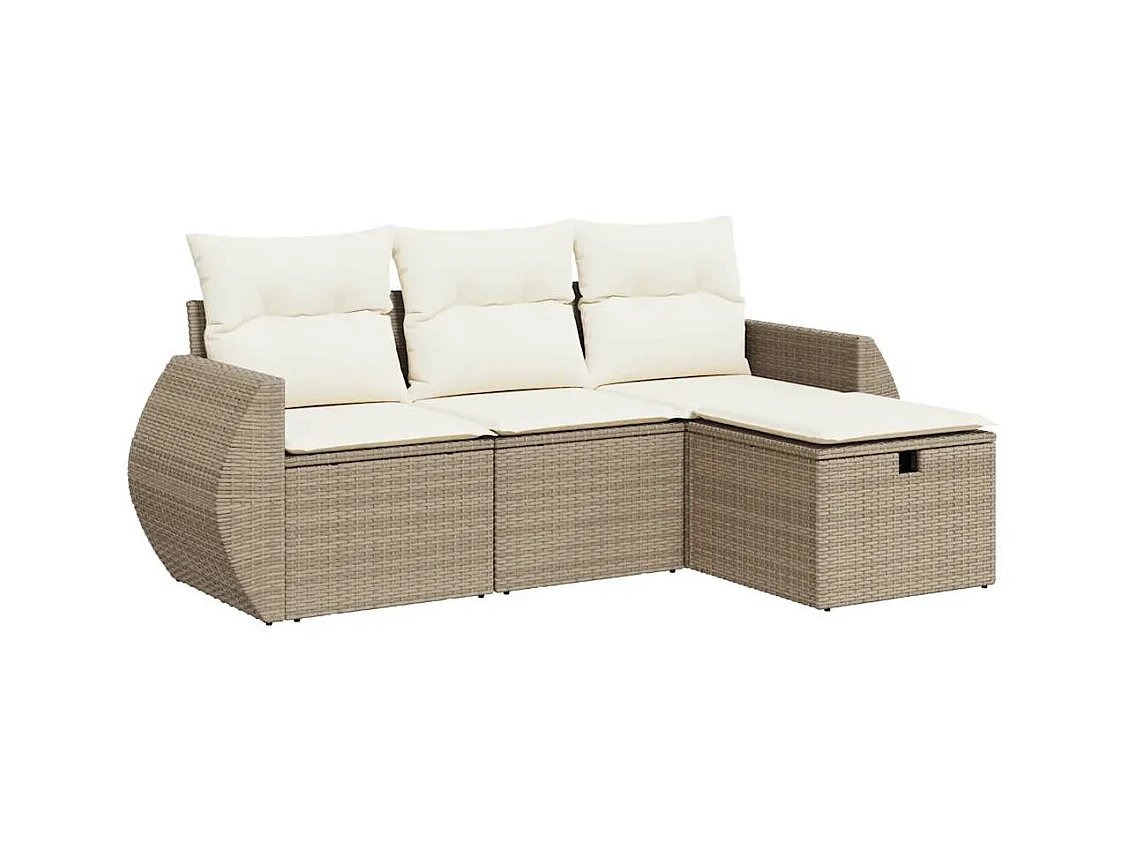 Salon de jardin avec coussins 4 pcs beige résine tressée
