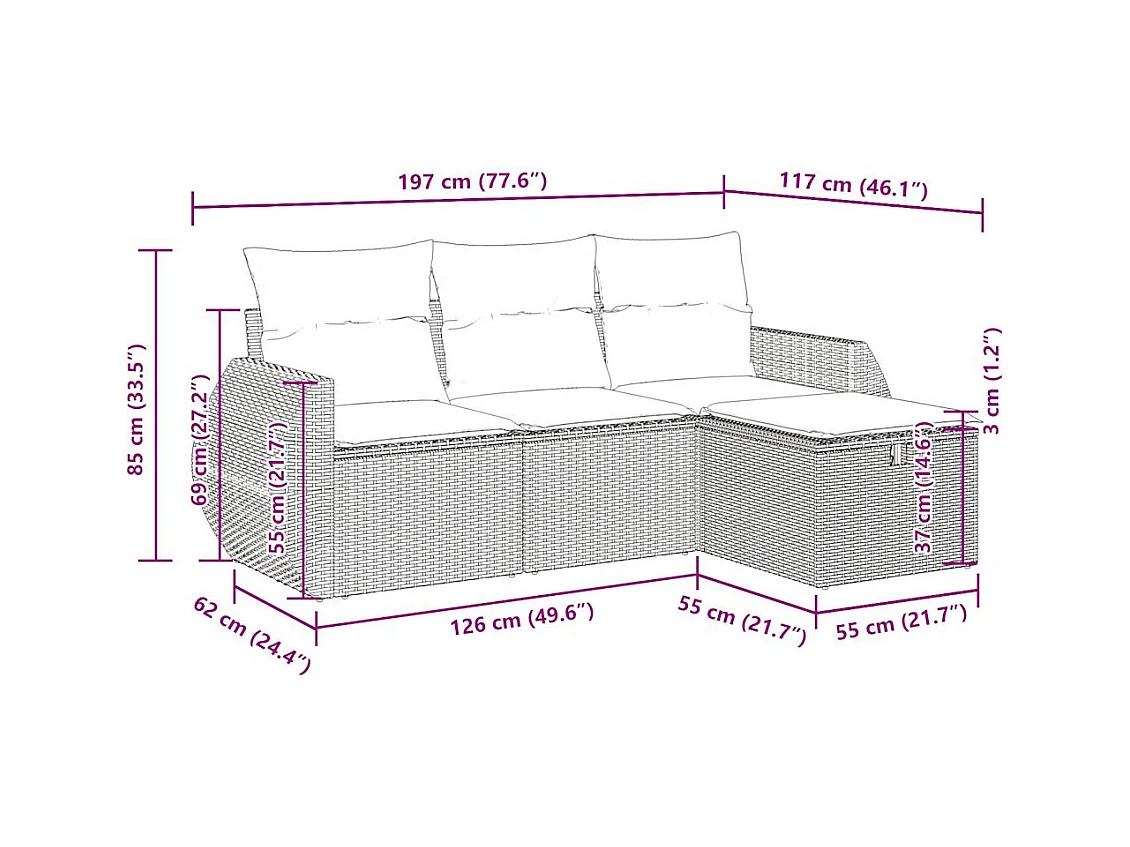 Salon de jardin avec coussins 4 pcs beige résine tressée