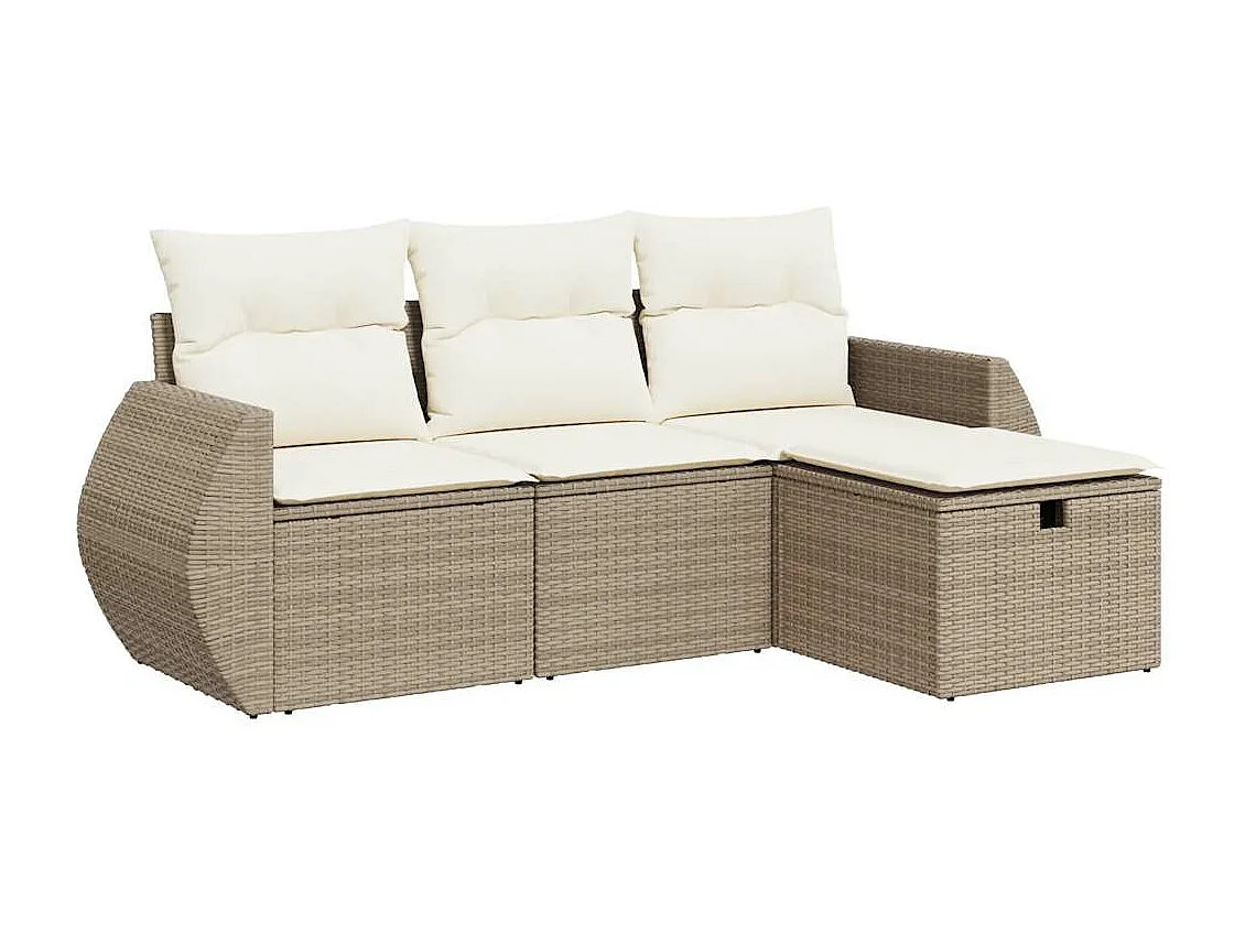 Salon de jardin avec coussins 4 pcs beige résine tressée
