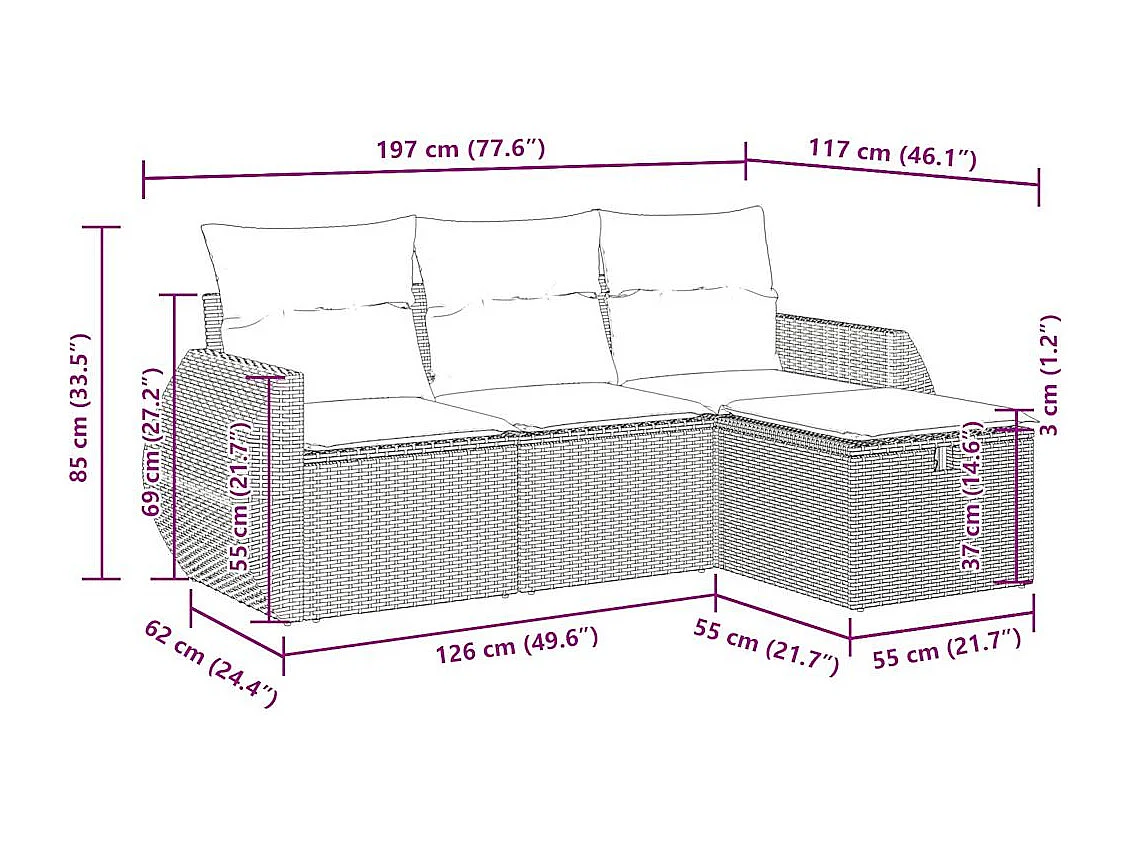 Salon de jardin avec coussins 4 pcs beige résine tressée