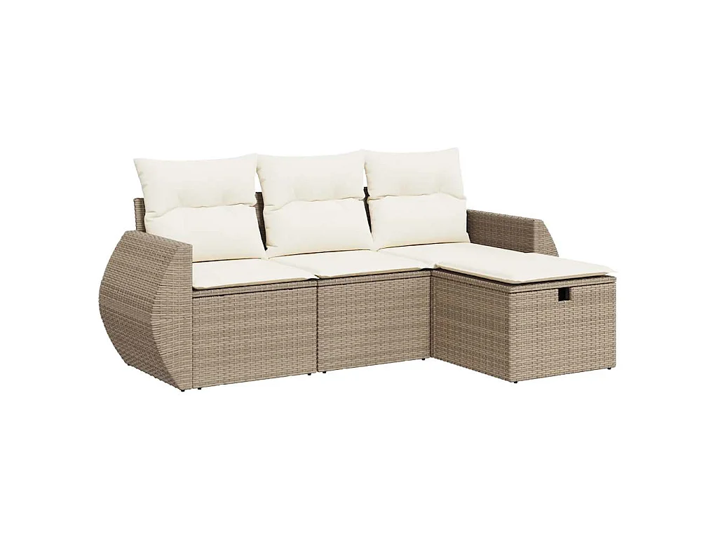 Salon de jardin avec coussins 4 pcs beige résine tressée