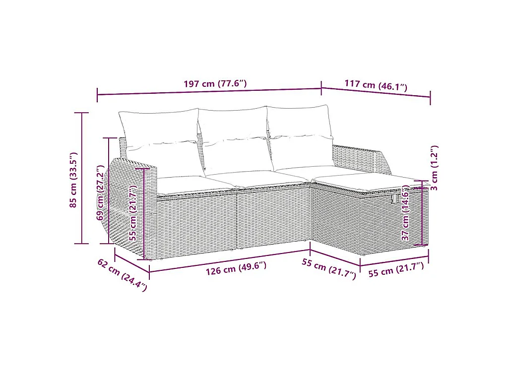 Salon de jardin avec coussins 4 pcs beige résine tressée