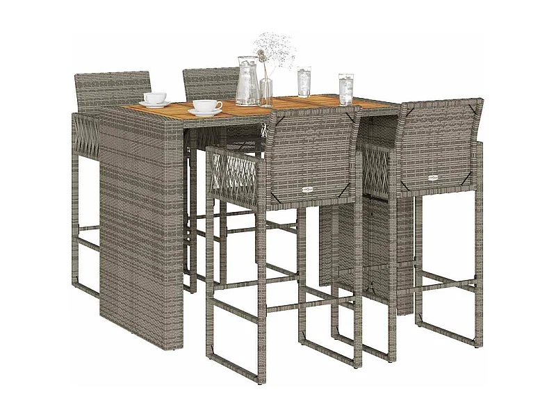 5-tlg. Gartenbar-Set ohne Kissen Grau Poly Rattan Akazie