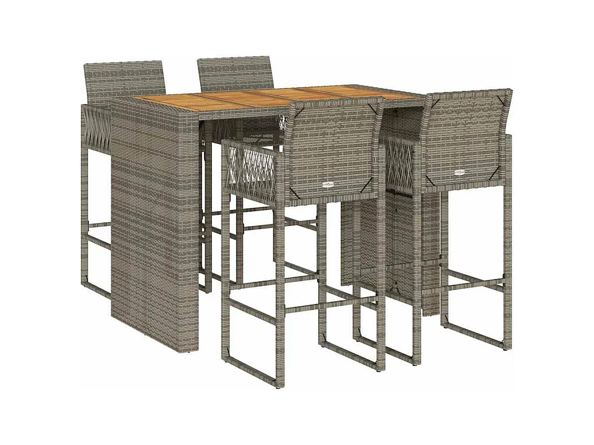 Ensemble de bar de jardin 5 pcs sans coussins gris poly rotin