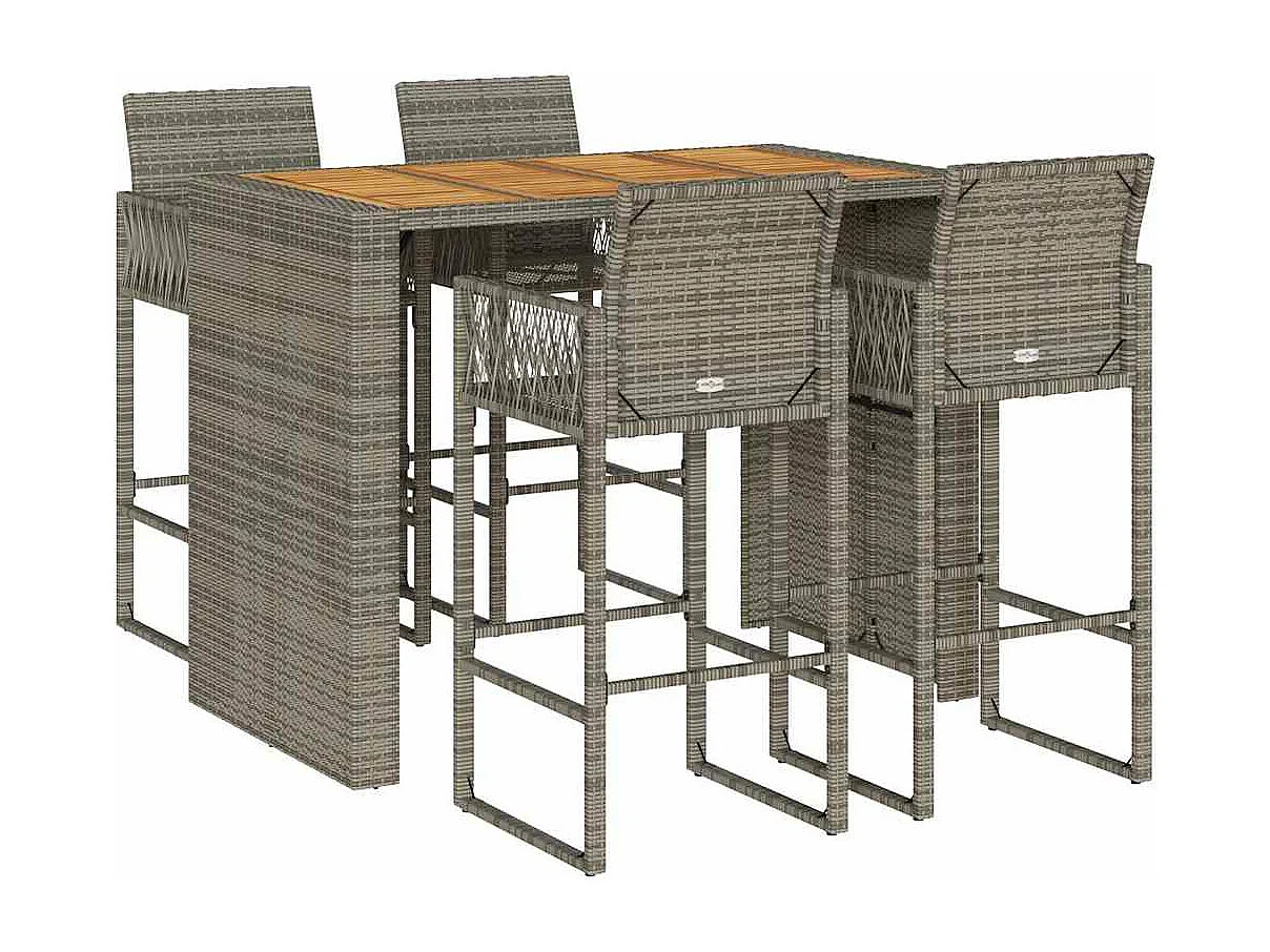 Set Bar da Giardino 5pz senza Cuscini Nero in Polyrattan Acacia