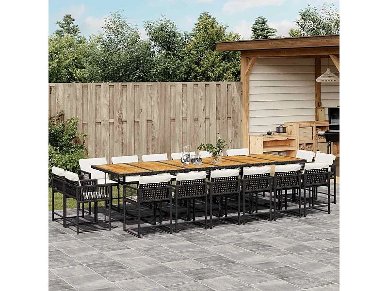 17-tlg. Garten-Essgruppe mit Kissen Schwarz Poly Rattan