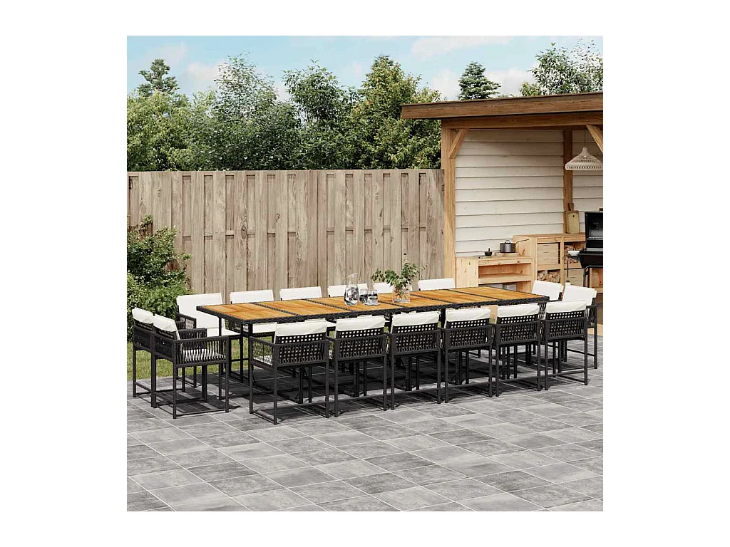 17-tlg. Garten-Essgruppe mit Kissen Schwarz Poly Rattan