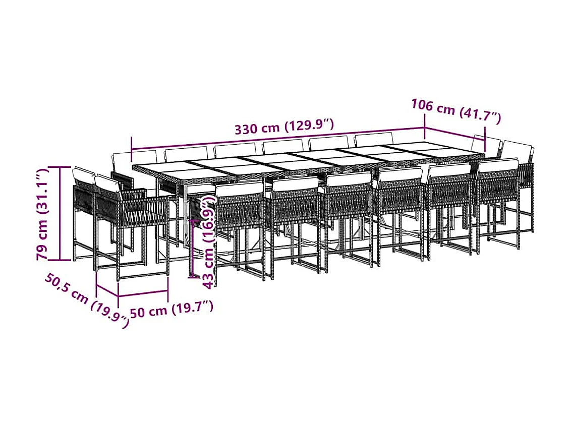 Ensemble à manger de jardin 17 pcs coussins noir résine tressée