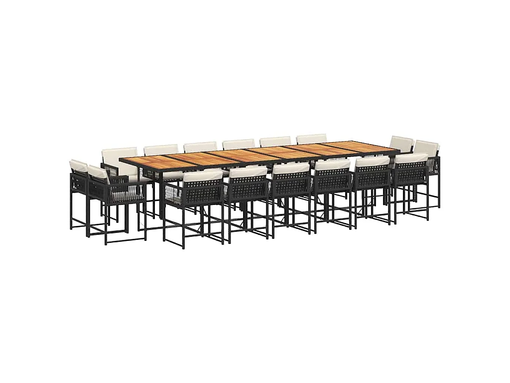 17-delige Tuinset met kussens poly rattan zwart