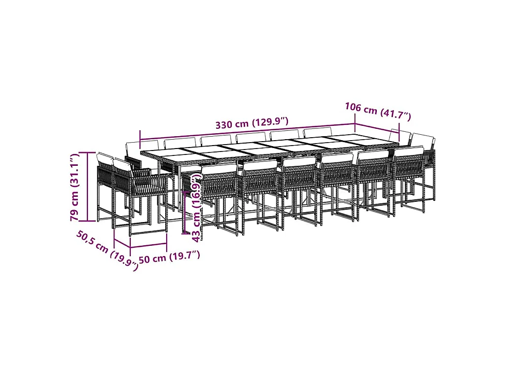 17-delige Tuinset met kussens poly rattan zwart