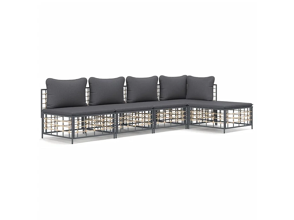 5-delige Loungeset met kussens poly rattan antracietkleurig