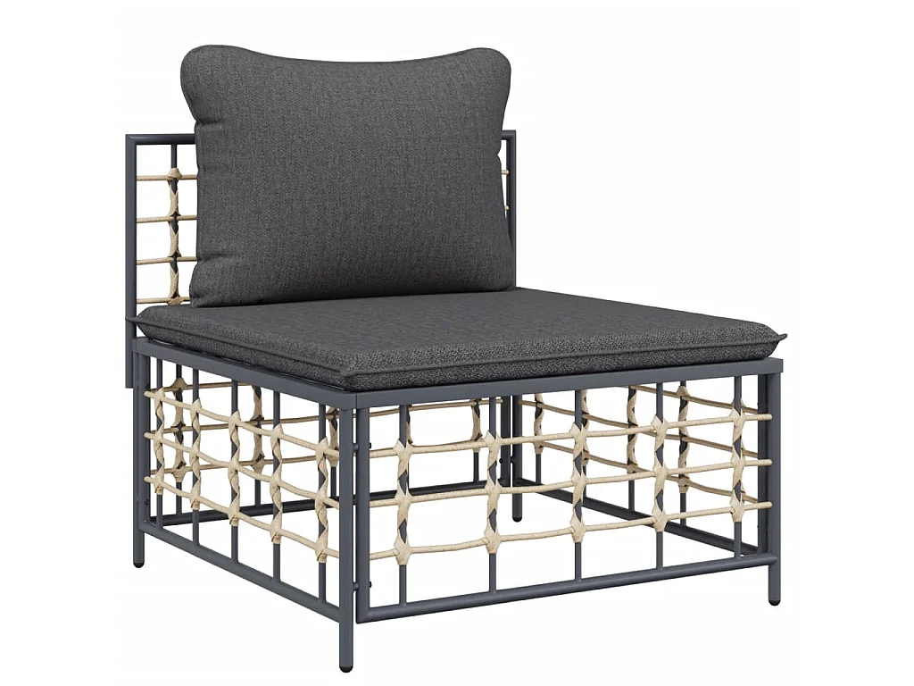 5-delige Loungeset met kussens poly rattan antracietkleurig
