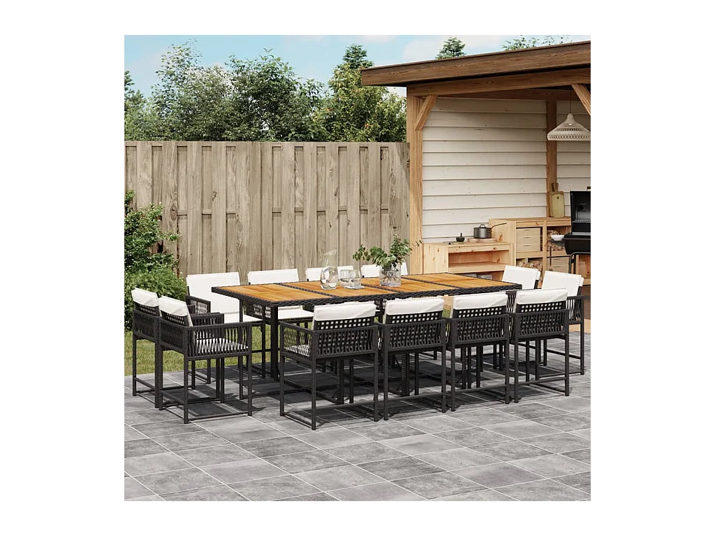 13-tlg. Garten-Essgruppe mit Kissen Schwarz Poly Rattan