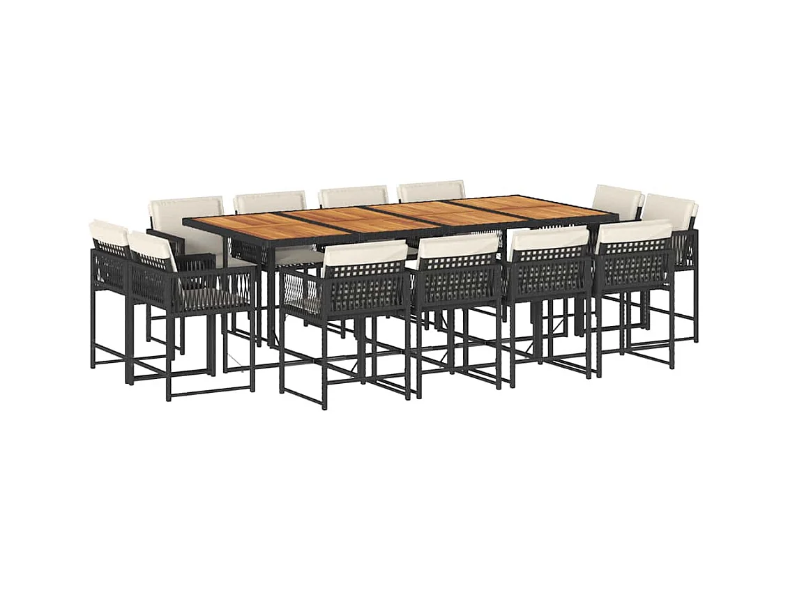 13-tlg. Garten-Essgruppe mit Kissen Schwarz Poly Rattan