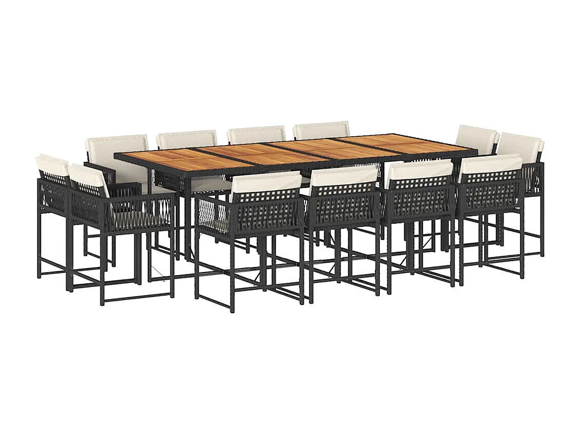 13-tlg. Garten-Essgruppe mit Kissen Schwarz Poly Rattan