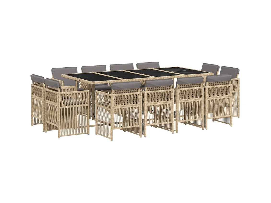 13-delige Tuinset met kussens poly rattan gemengd beige