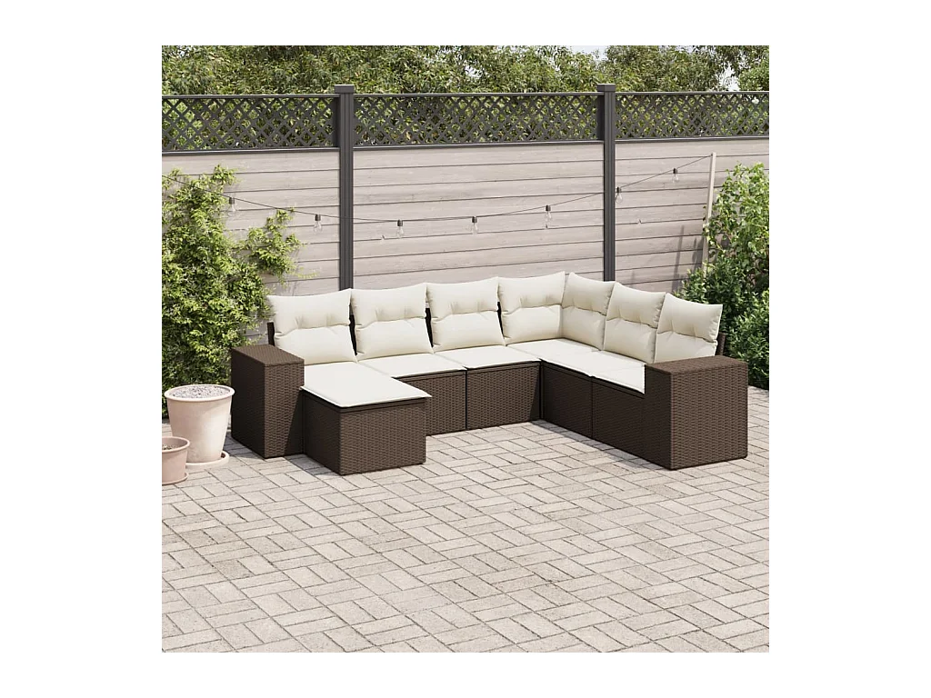 7-tlg. Garten-Sofagarnitur mit Kissen Braun Poly Rattan