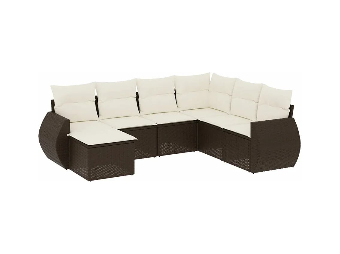 7-tlg. Garten-Sofagarnitur mit Kissen Braun Poly Rattan