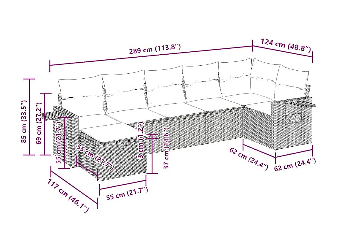 7-tlg. Garten-Sofagarnitur mit Kissen Schwarz Poly Rattan